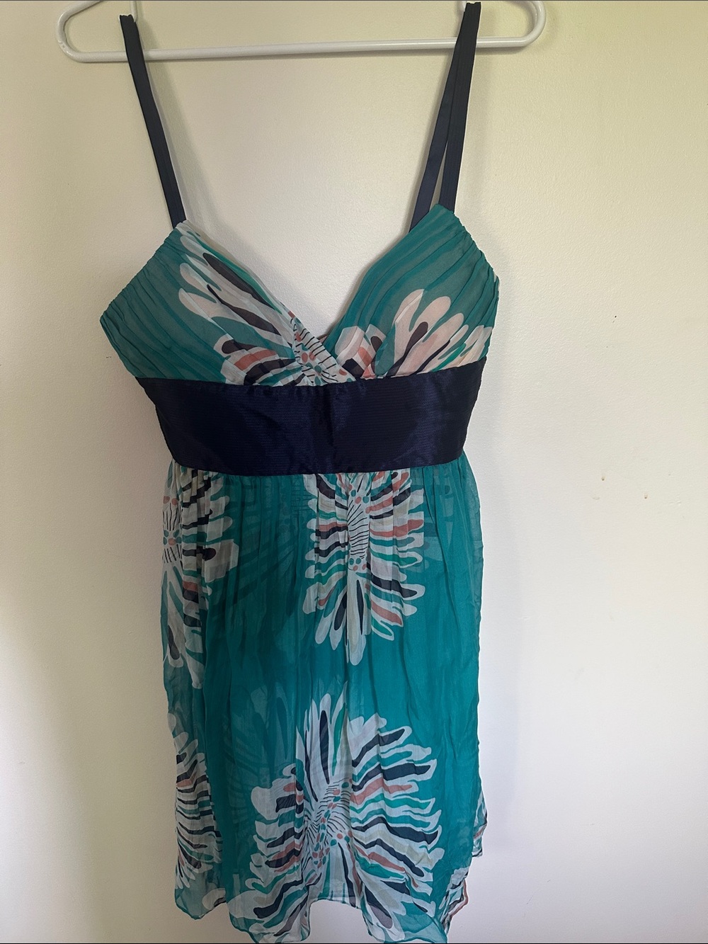 Catherine Malandrino Teal Floral Empire Waist Mini Dress